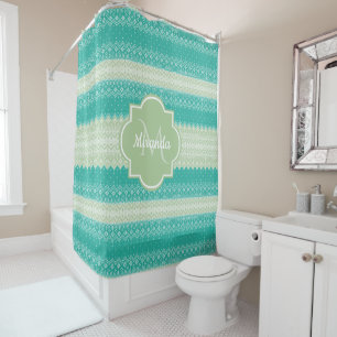 Trendy Aquamarin Neo Mint Green Strick Muster und  Duschvorhang