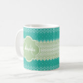 Trendy Aquamarin Neo Mint Green Strick Muster und  Kaffeetasse (Vorderseite Links)