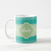 Trendy Aquamarin Neo Mint Green Strick Muster und  Kaffeetasse (Links)