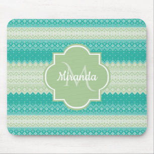 Trendy Aquamarin Neo Mint Green Strick Muster und Mousepad