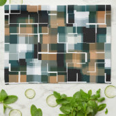 Trendy Aquamarin Orange Brown Schwarz-weiß Kariert Geschirrtuch (Gefaltet)