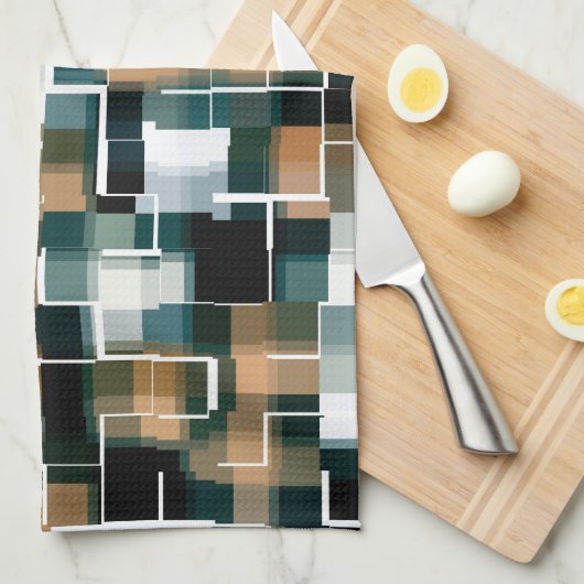 Trendy Aquamarin Orange Brown Schwarz-weiß Kariert Geschirrtuch (Viertel Falte)