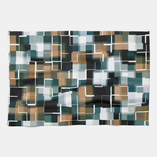 Trendy Aquamarin Orange Brown Schwarz-weiß Kariert Geschirrtuch (Horizontal)