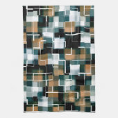 Trendy Aquamarin Orange Brown Schwarz-weiß Kariert Geschirrtuch (Vertikal)