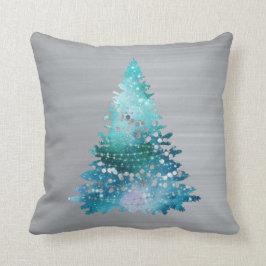 Trendy Aquamarin Silver Glitzer Tree Weihnachten Kissen