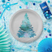 Trendy Aquamarin Silver Glitzer Tree Weihnachten Pappteller (Party)