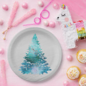 Trendy Aquamarin Silver Glitzer Tree Weihnachten Pappteller (Party)