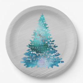 Trendy Aquamarin Silver Glitzer Tree Weihnachten Pappteller