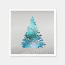 Trendy Aquamarin Silver Glitzer Tree Weihnachten