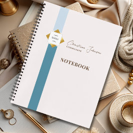 Trendy Aquamarin Stripes Gold Logo Notizblock