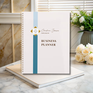 Trendy Aquamarin Stripes Gold Logo Planer
