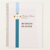 Trendy Aquamarin Stripes Gold Logo Planer (Vorderseite)