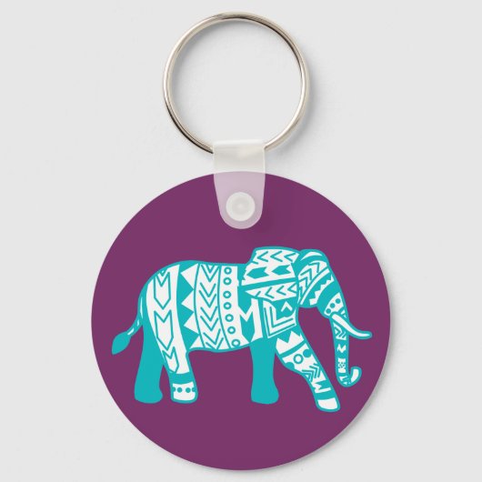 Trendy Aquamarin Tribal Boho Elephant Schlüsselanhänger (Vorderseite)