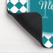 Trendy Aquamarin und White Checked Mit Monogramm N Mousepad (Ecke)