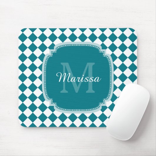 Trendy Aquamarin und White Checked Mit Monogramm N Mousepad (Mit Mouse)