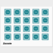 Trendy Aquamarin und White Checked Mit Monogramm N Quadratischer Aufkleber (Blatt)