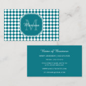 Trendy Aquamarin und White Checked Mit Monogramm N Visitenkarte (Vorne/Hinten)