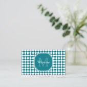 Trendy Aquamarin und White Checked Mit Monogramm N Visitenkarte (Stehend Vorderseite)