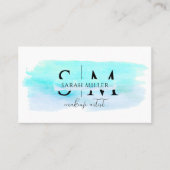 Trendy Aquamarin Watercolor Pinselstrich Makeup Ar Visitenkarte (Vorderseite)