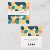 Trendy Aquamarin Yellow Geometric Pattern Social M Quadratische Visitenkarte (Vorne/Hinten)