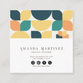 Trendy Aquamarin Yellow Geometric Pattern Social M Quadratische Visitenkarte (Rückseite)