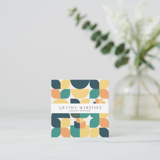Trendy Aquamarin Yellow Geometric Pattern Social M Quadratische Visitenkarte (Stehend Vorderseite)