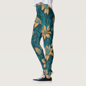 Trendy Aquamarine Blätter Orange Tropical Floral M Leggings (Links)