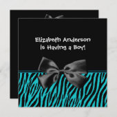 Trendy Aquamarine und schwarze Zebra Print Boy Bab Einladung (Vorne/Hinten)