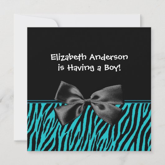 Trendy Aquamarine und schwarze Zebra Print Boy Bab Einladung (Vorderseite)