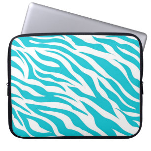 Trendy aquamarine weiße Zebra-Streifen-wildes Laptopschutzhülle