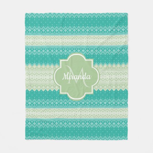 Trendy Aquamarines Neo Mint Green Strick Muster un Fleecedecke (Vorderseite)