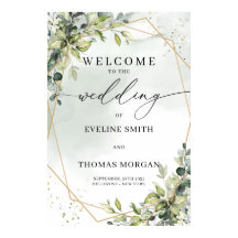 Trendy Aquarell Eukalyptus Gold Hochzeitsempfang