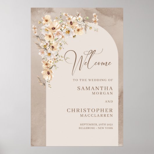 Trendy Aquarell Wildblumen Bogen Wedding Willkomme Poster (Vorne)