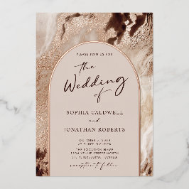 Trendy Arch Earthy Textures Real Rose Gold Wedding Folieneinladung