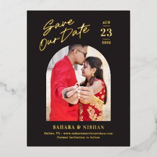 Trendy Arch FOIL Wedding Save the Date Postcard Folie Einladungspostkarte