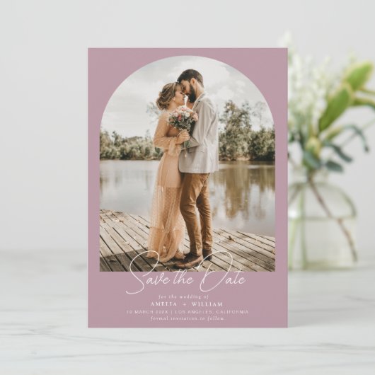 trendy arch Foto staubige Rose Hochzeit Save the D Save The Date (Stehend Vorderseite)