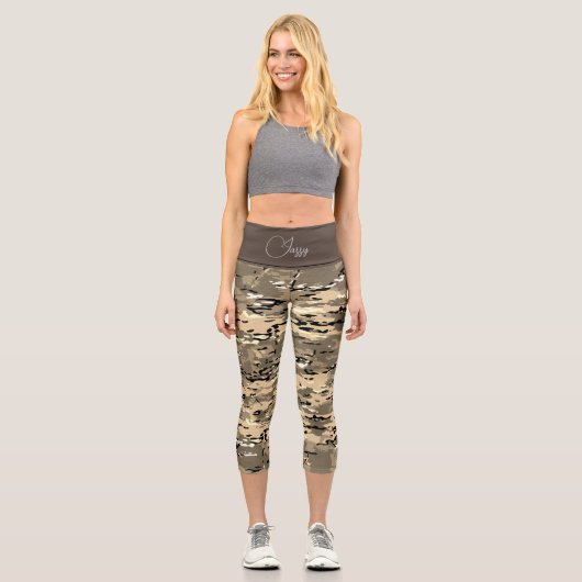 Trendy Army Fatigue Camouflage Personalisiert Capri Leggings (Vorderseite)