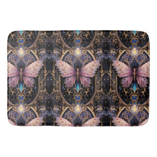 Trendy Art Déco Lila Pink Gold Schmetterling Badematte