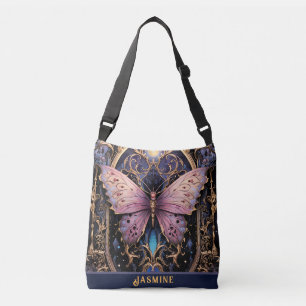 Trendy Art Déco Lila Pink Gold Schmetterling Tragetaschen Mit Langen Trägern