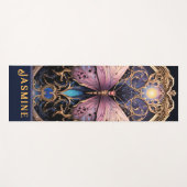 Trendy Art Déco Lila Pink Gold Schmetterling Yogamatte (Vorderseite (Horizontal))