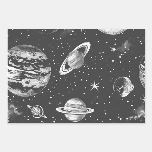 Trendy Astronaut Wrap Paper Flat Sheet Set 3 Geschenkpapier Set (Vorderseite 2)