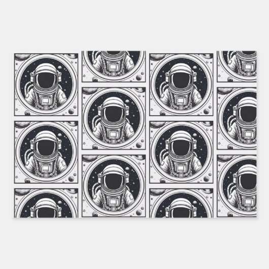 Trendy Astronaut Wrap Paper Flat Sheet Set 3 Geschenkpapier Set (Vorderseite)