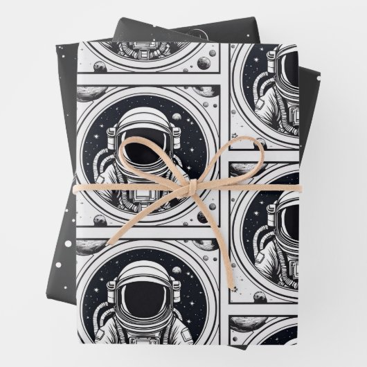 Trendy Astronaut Wrap Paper Flat Sheet Set 3 Geschenkpapier Set (Beispiel)