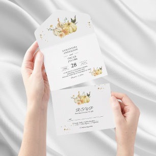 Trendy Autumn Wassercolor Pumpkin & Blume All In One Einladung