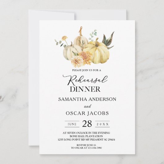 Trendy Autumn Wassercolor Pumpkin & Blume Einladung (Vorderseite)
