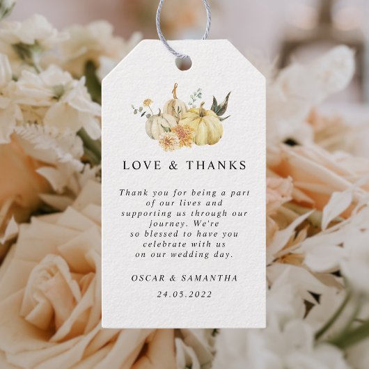 Trendy Autumn Wassercolor Pumpkin & Blume Geschenkanhänger