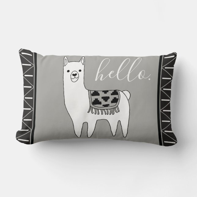 Trendy Aztec Pattern & White Llama Hallo. Lendenkissen (Vorderseite)