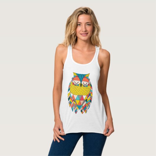 Trendy Aztec Triangle Pattern Owl Illustration Tank Top (Vorderseite Vollansicht)