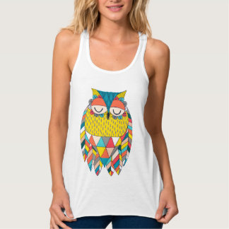 Trendy Aztec Triangle Pattern Owl Illustration Tank Top