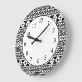 Trendy Aztec Tribal Print Geometric Pattern (Schwa Große Wanduhr (Winkel)